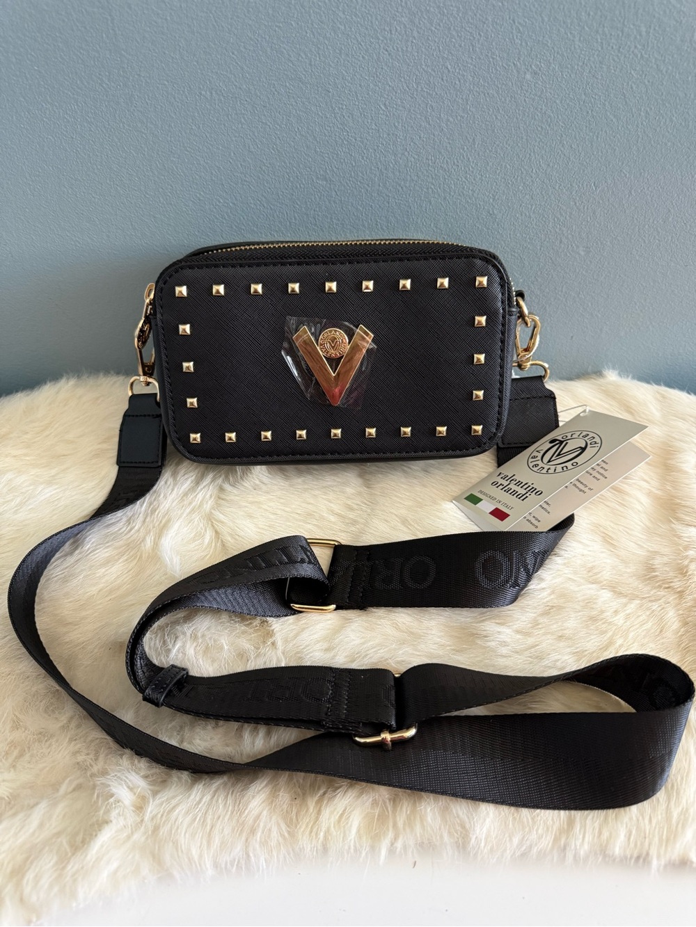Valentino Orlandi Studded Camera Crossbody Bag